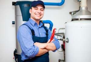 water heater with repairman