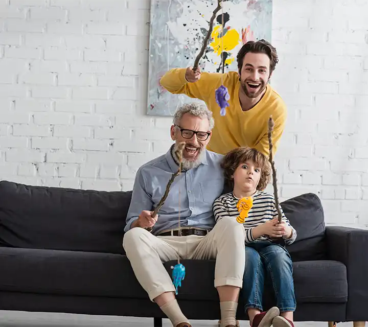 Family Fishing In Livingroom